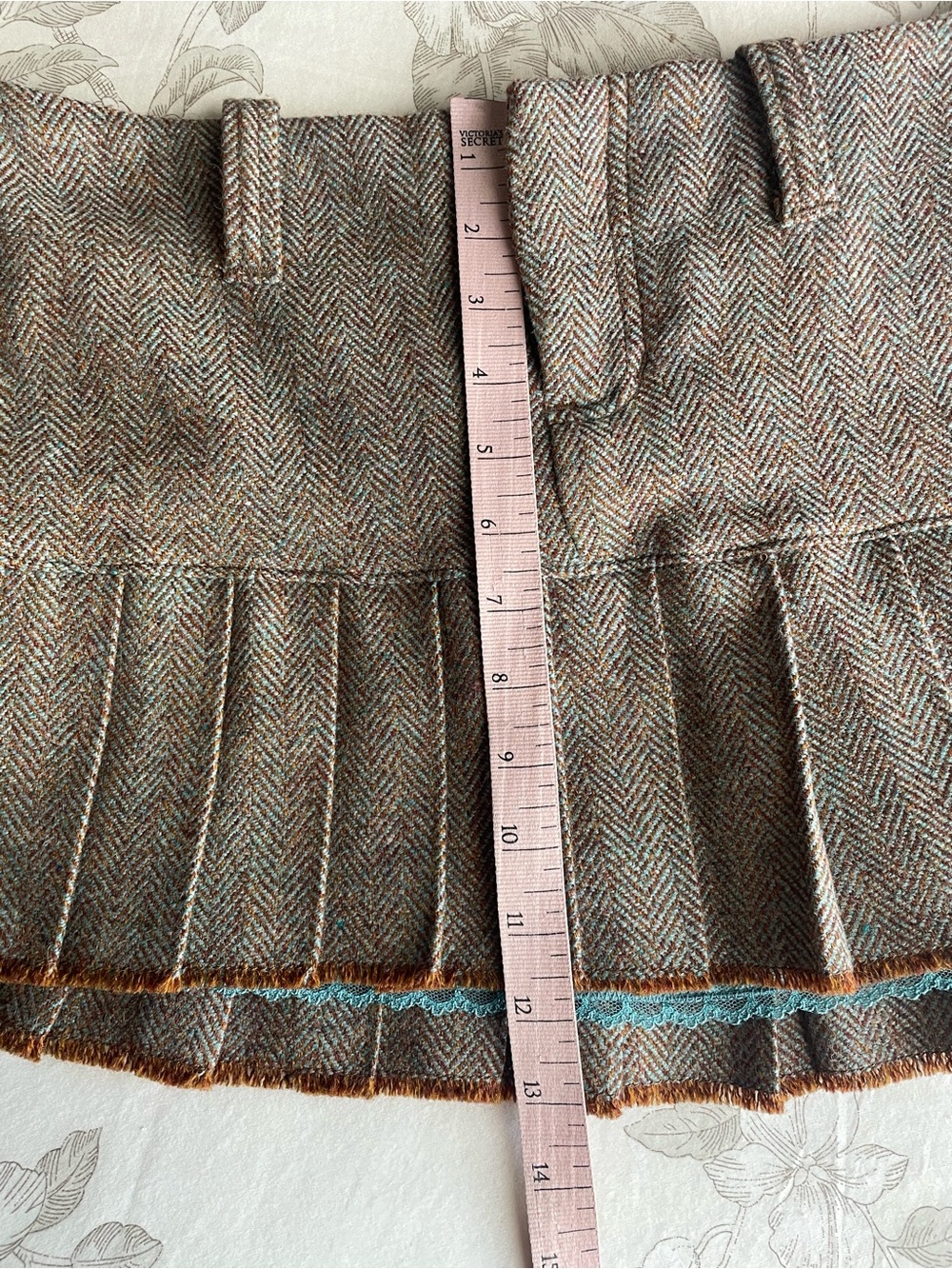 Abercrombie Vintage Brown Teal Herringbone Micro Mini Pleated Skirt 0 Preppy Y2K - Picture 9 of 9